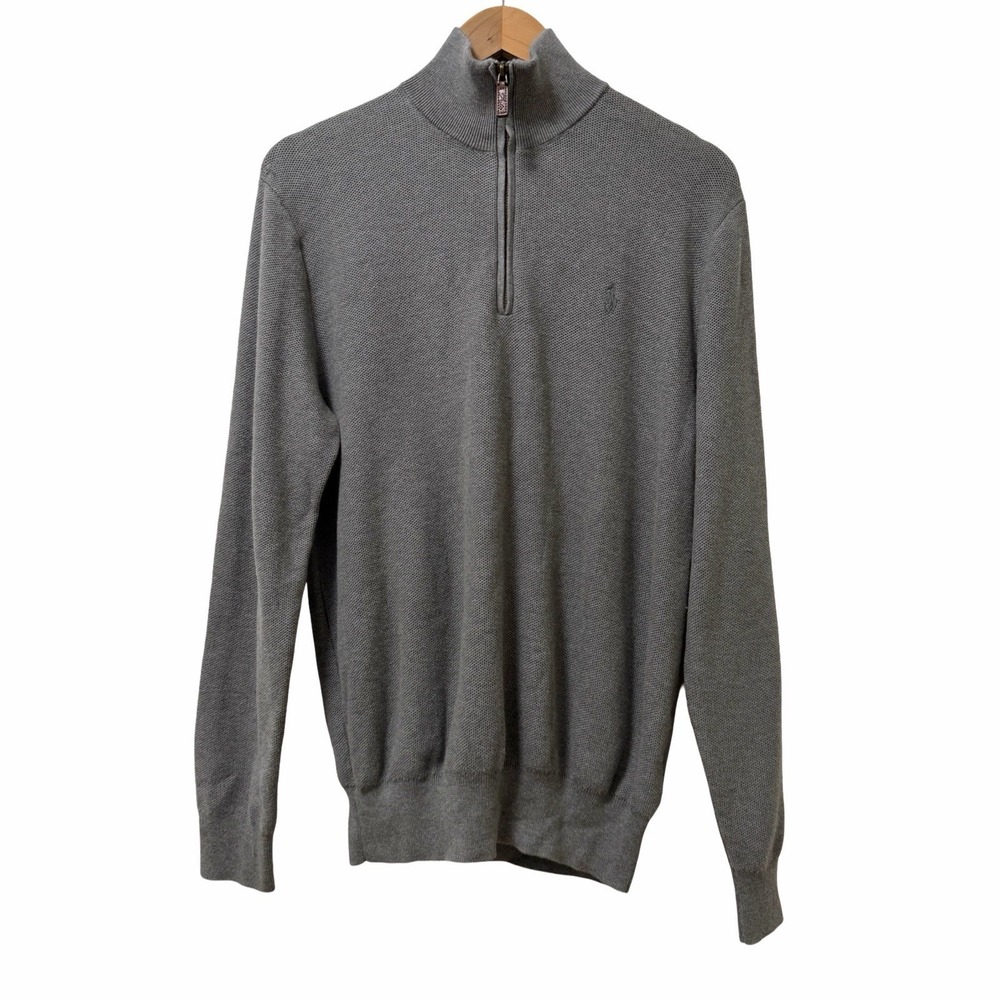 Polo Ralph Lauren Mens 1/4 Zip Pima Cotton Mock Neck Sweater Size M Gray Classic